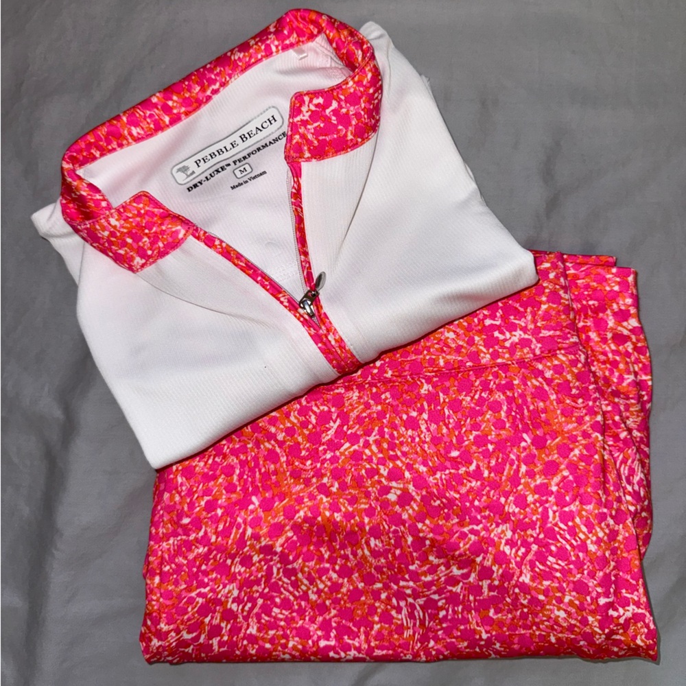 *SOLD* Pebble Beach Golf Set White Shirt with Pink Accents and Skort Size M